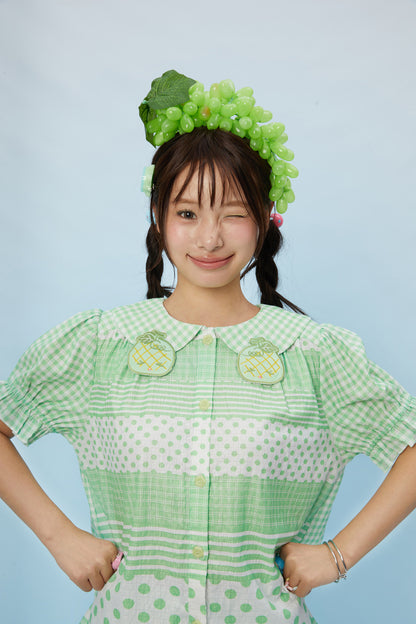 Plaid Polka Dot Collar Shirt and Skirt Set-Up