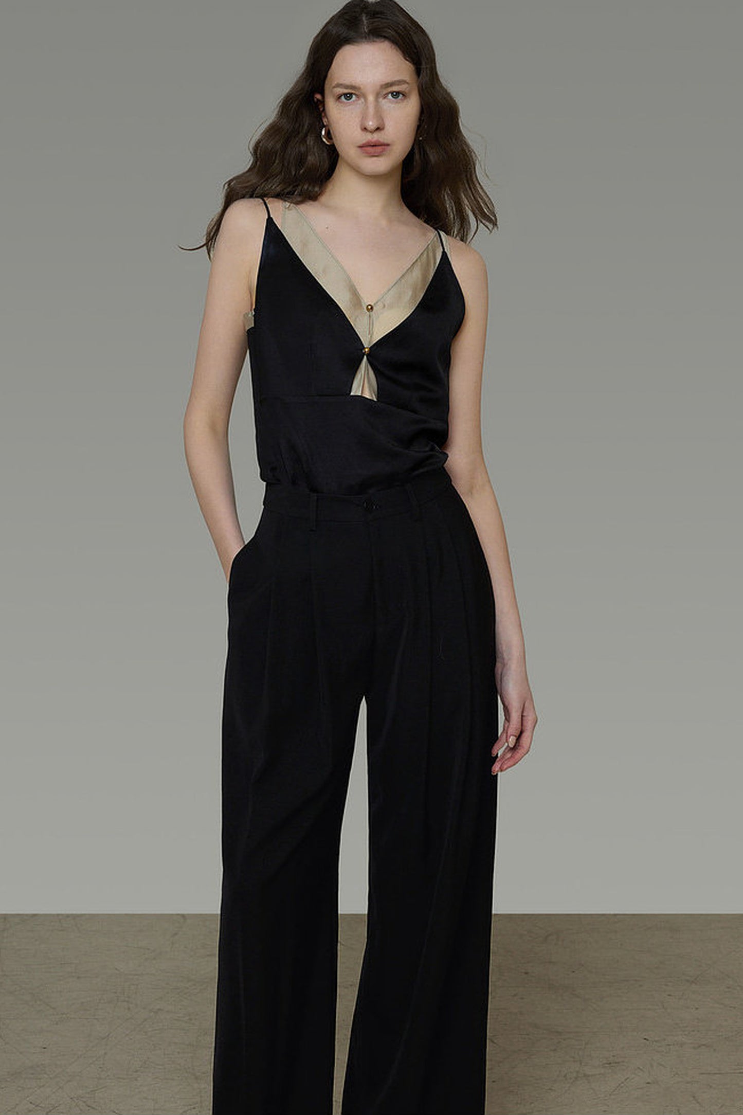 French V-Neck Color-Block Top