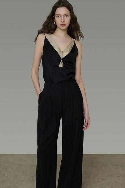French V-Neck Color-Block Top