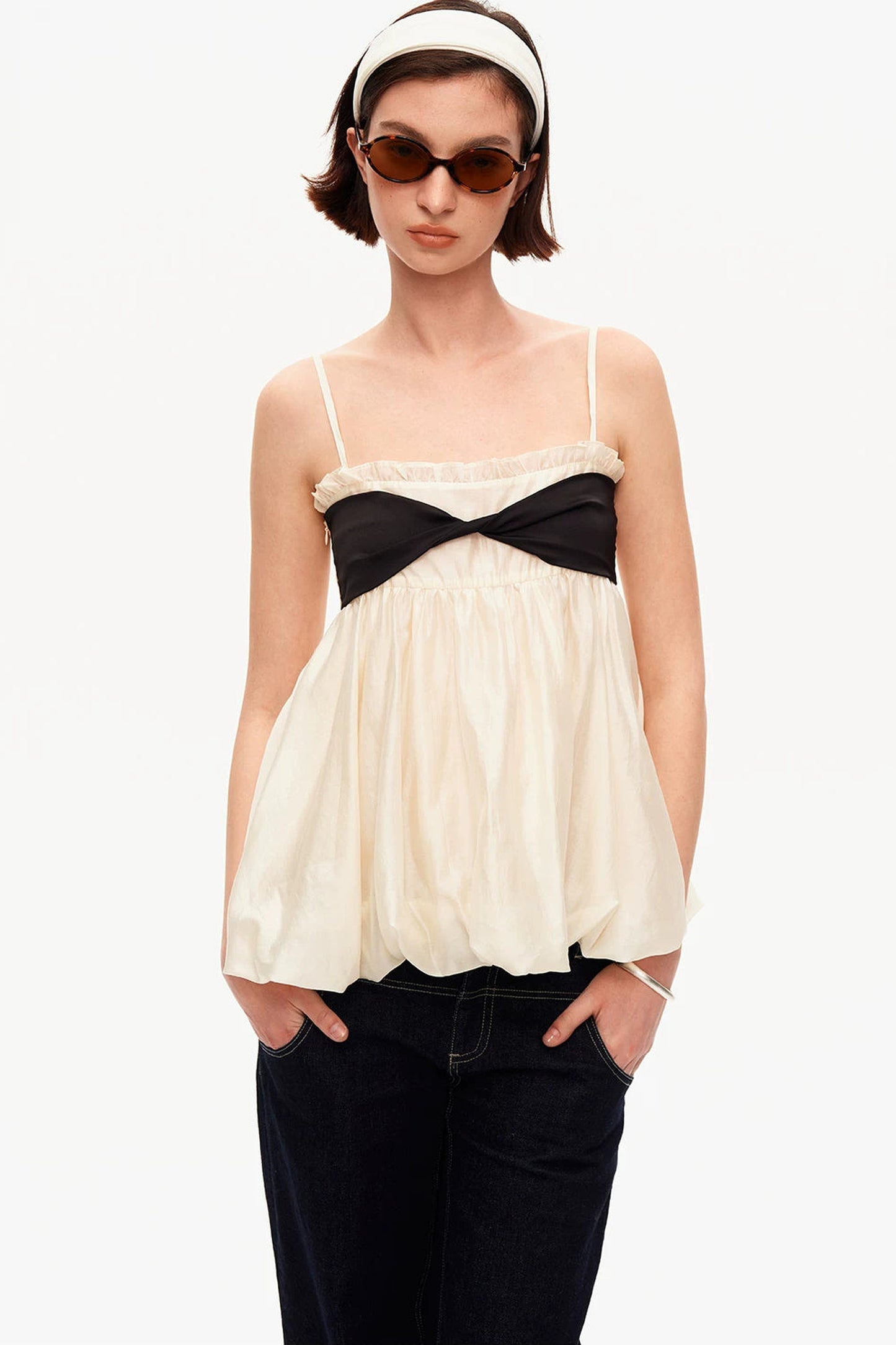 Tencel Knotted Strap Ruffle Tube Top
