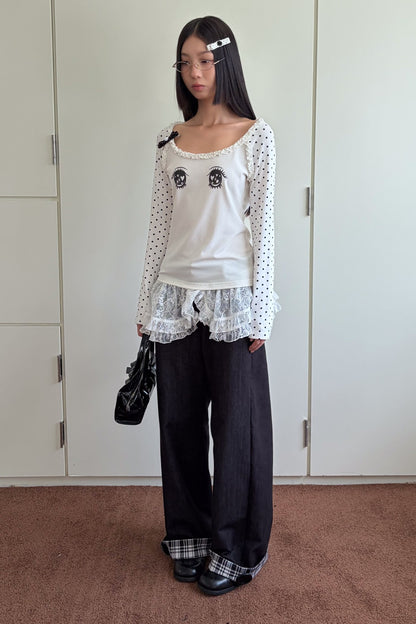 Polka Dot Eye Print Long Sleeve Top
