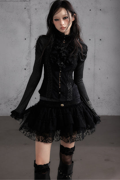 Lace Patchwork Pleated Multi-Layered Puffy Skirt