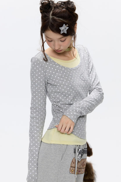 Polka Dot Layered-Look Blouse