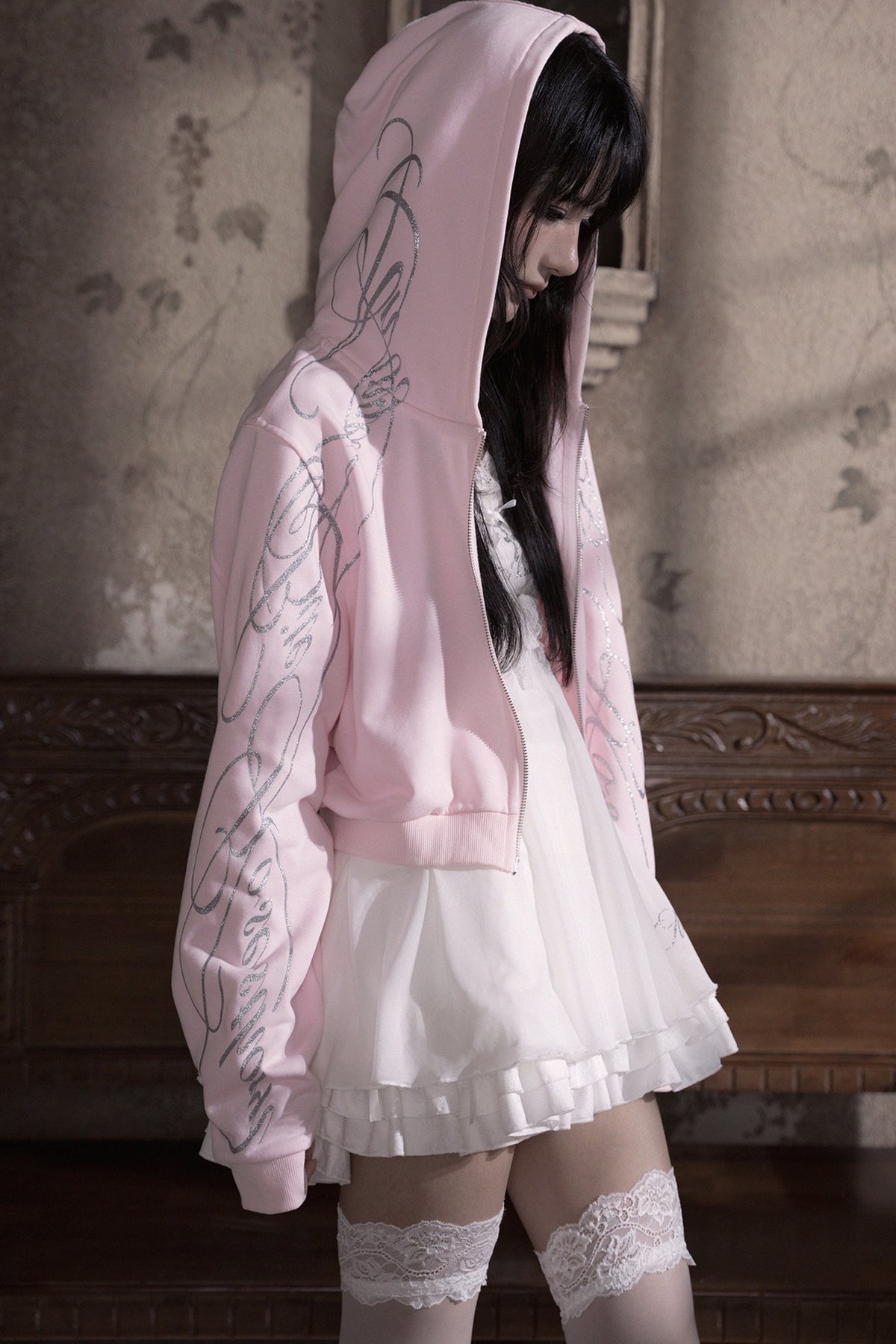 Silver Glitter Pink Print Short Jacket