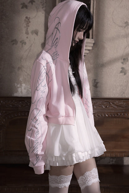 Silver Glitter Pink Print Short Jacket