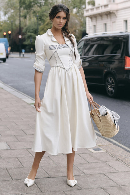 Striped Bow Layered-Look Dress, Top and Skirt Set -Up