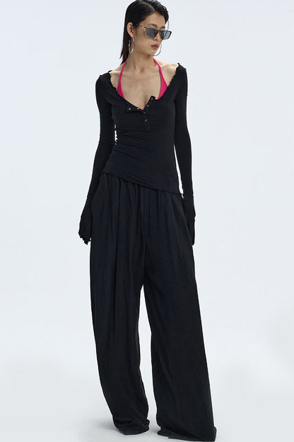 Black Textured Resort Shirt Pants Set-Up