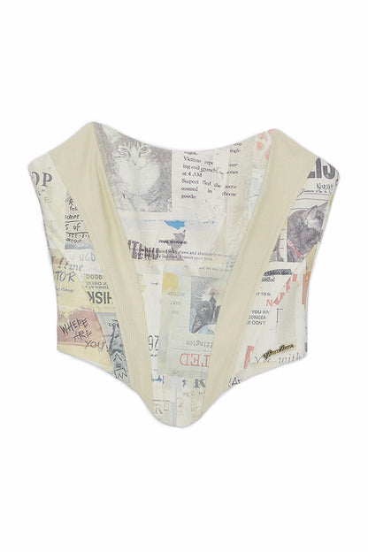 Cat Newspaper Print Strapless Camisole