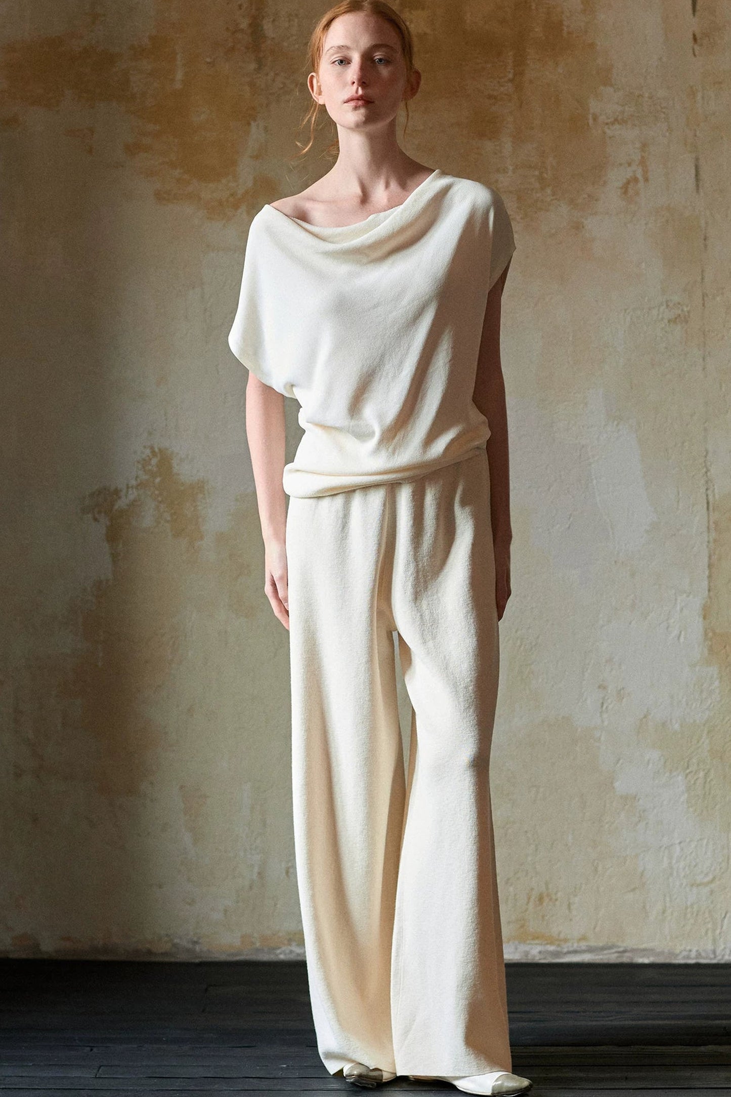 Off-White Silk Boat Neck Top