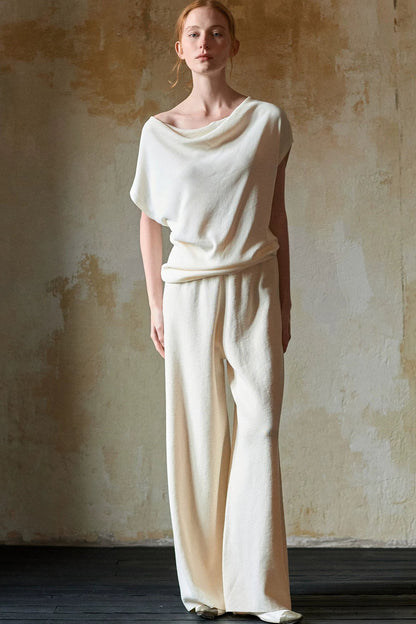 Off-White Silk Boat Neck Top