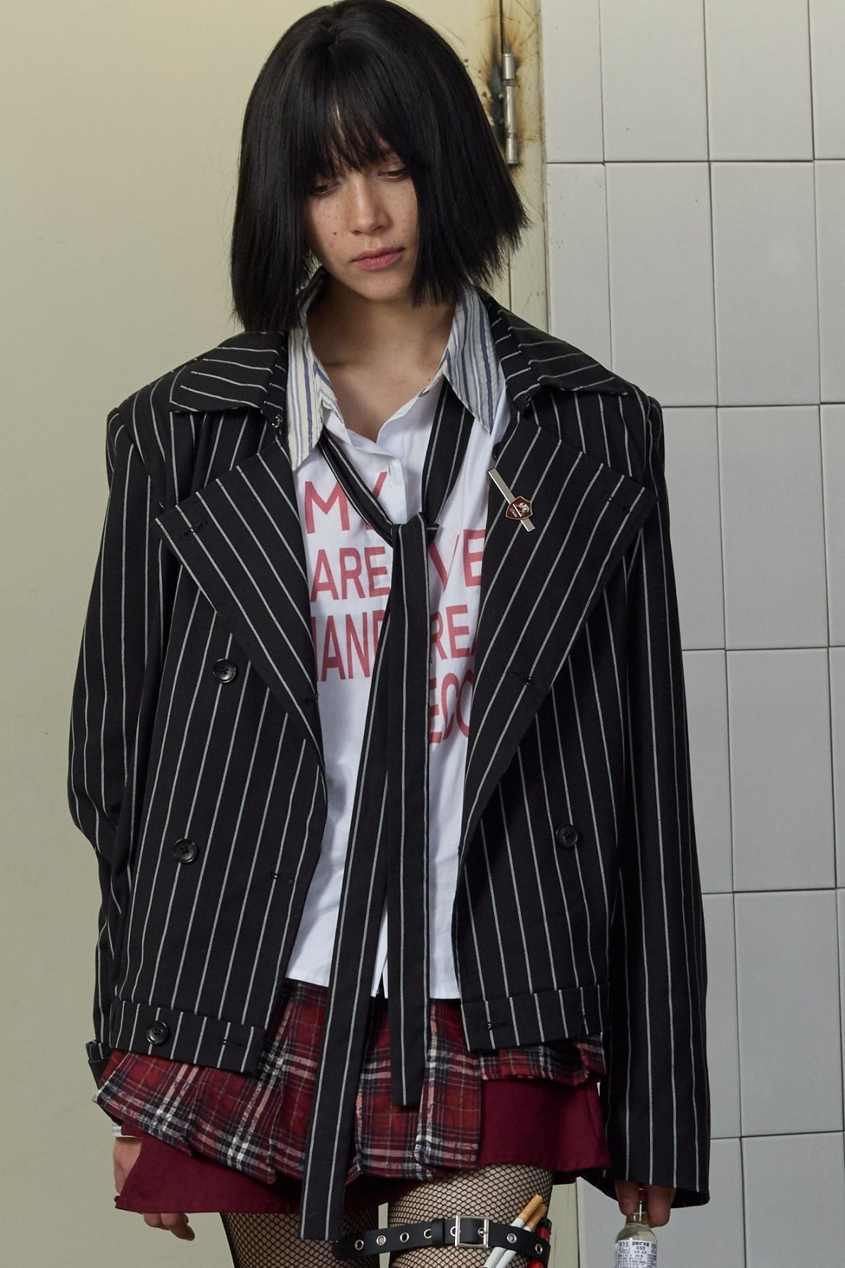 Punk Lace-Up Striped Blazer