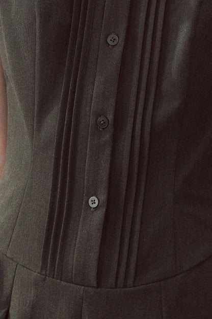 Robe rétro gris foncé à col à volants