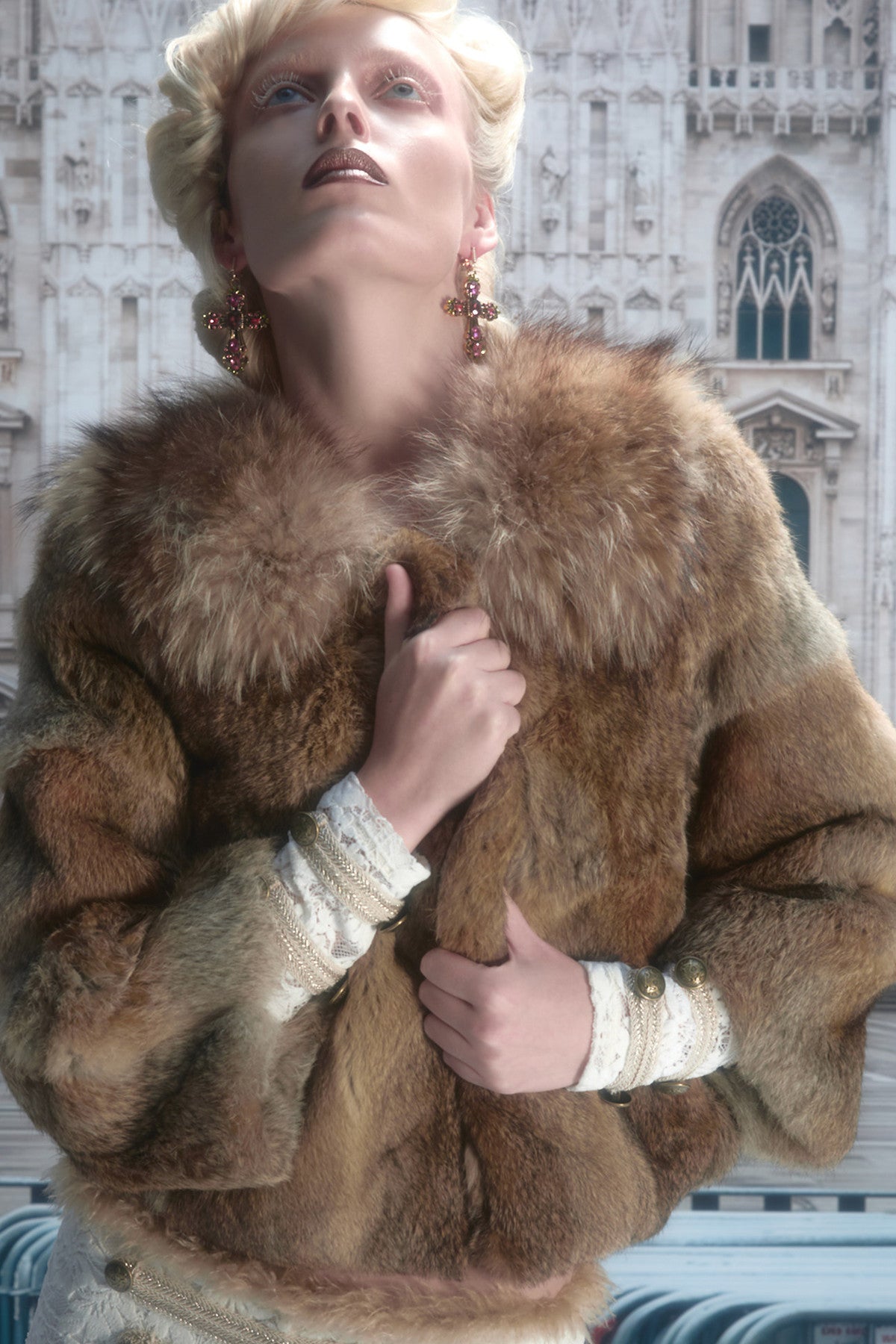 Rabbit Fur Spliced Raccoon Fur Jacket