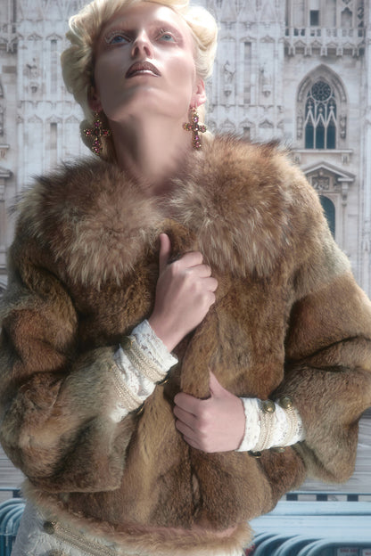 Rabbit Fur Spliced Raccoon Fur Jacket