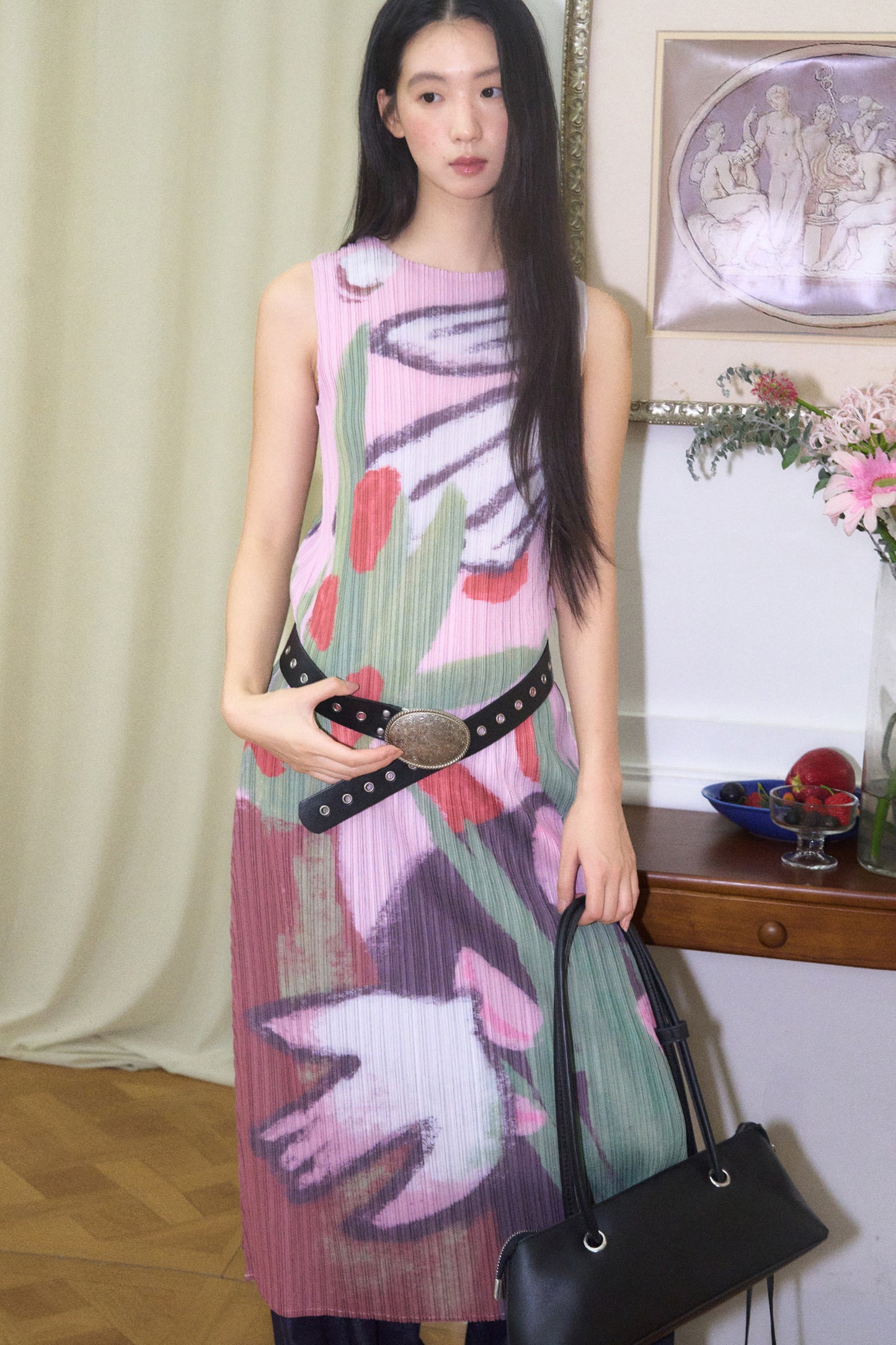 Hand-Painted Pleated Dress