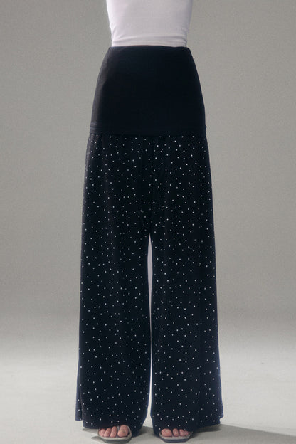 Retro Polka Dot Foldable Strapless Wide Leg Trousers