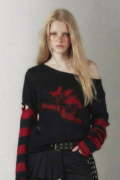 Red Black Batwing Detachable Sleeve Sweater