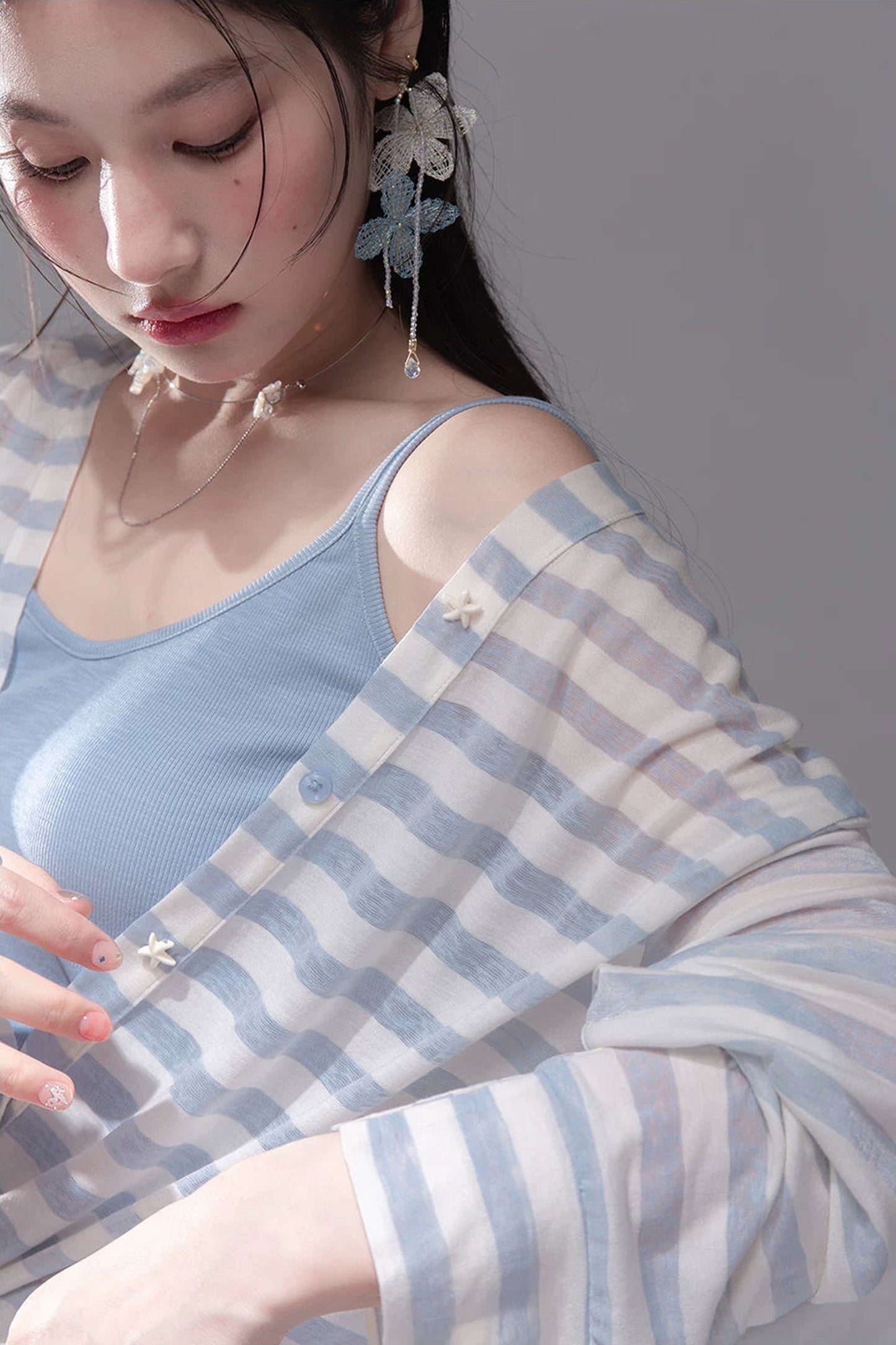 Sea Salt Striped Lyocell Cardigan Set