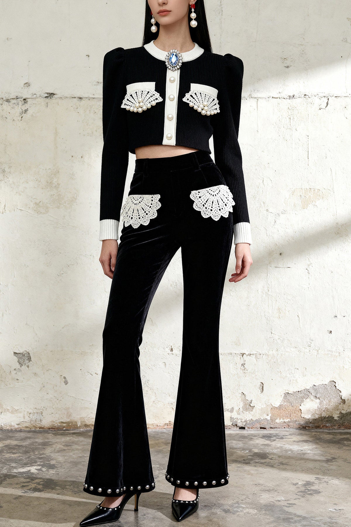 Round Neck Knit Top and Pants Set-Up