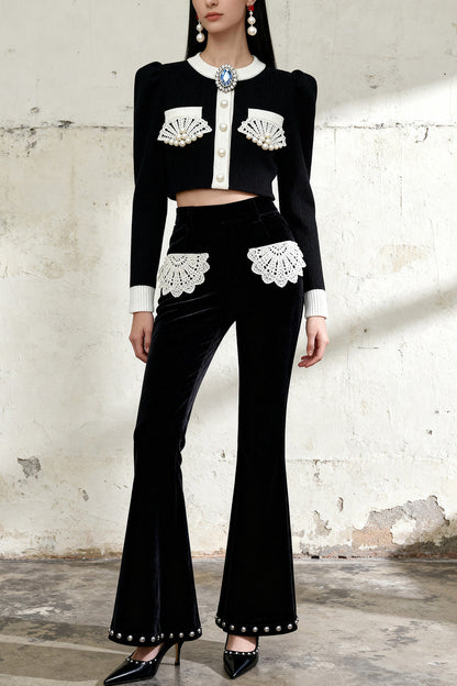 Round Neck Knit Top and Pants Set-Up