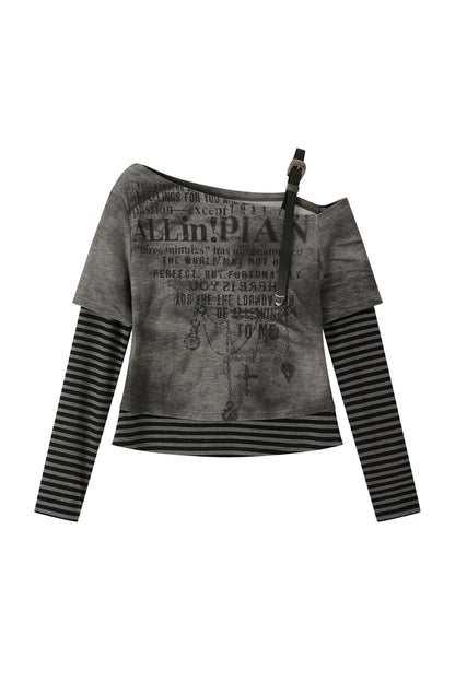 Striped Asymmetrical Off-Shoulder Blouse