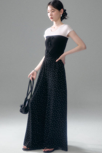 Retro Polka Dot Foldable Strapless Wide Leg Trousers