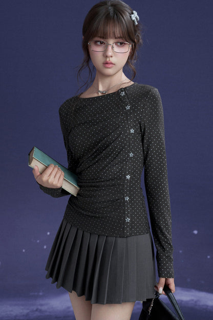 Vertical Wave Button Slim-Fit T-Shirt