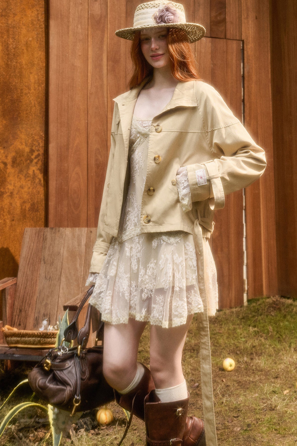 Skin Brown Short Trench Jacket