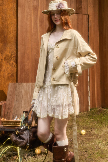 Skin Brown Short Trench Jacket