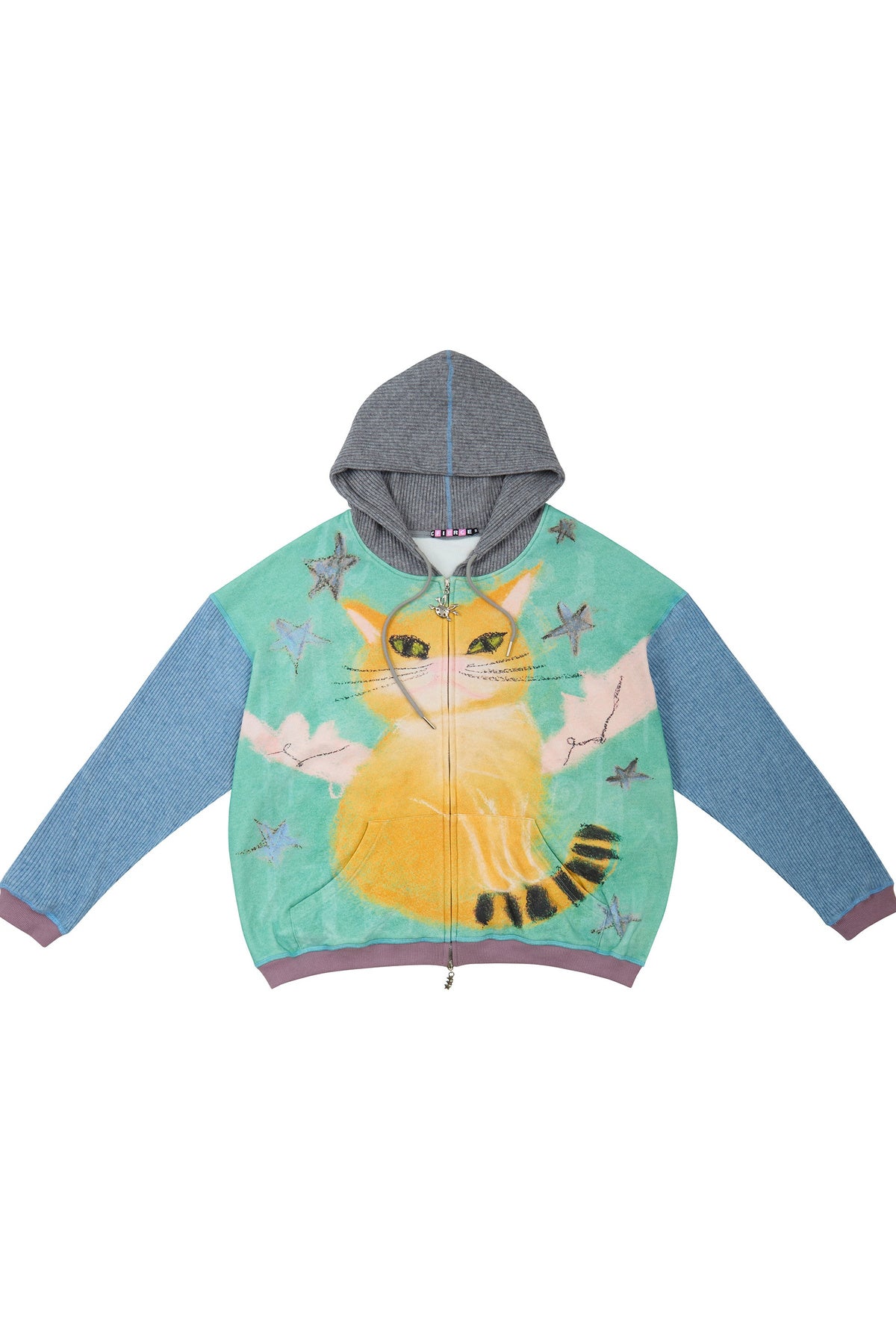 Cat Print Patchwork Sweatshirt Jacket
