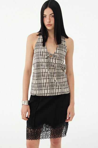 Black and White Plaid Halter Camisole