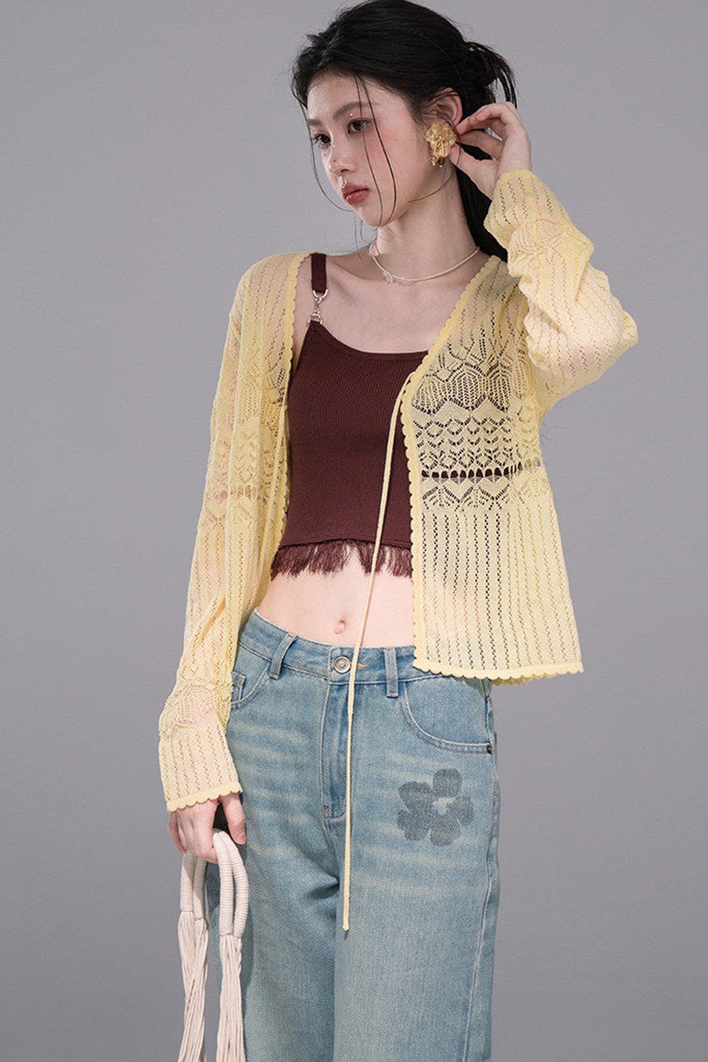 Hollow-Out Lyocell Knit Cardigan
