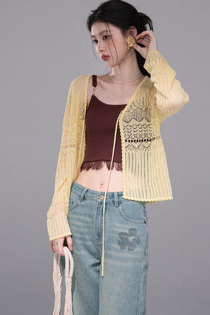 Hollow-Out Lyocell Knit Cardigan