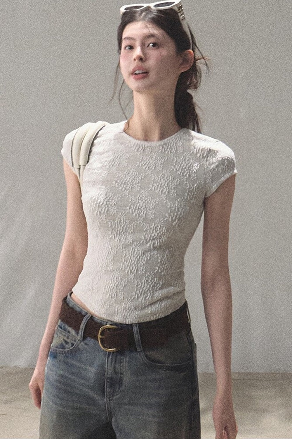 Lace Splice Short Sleeve Top