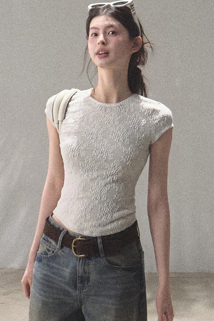 Lace Splice Short Sleeve Top