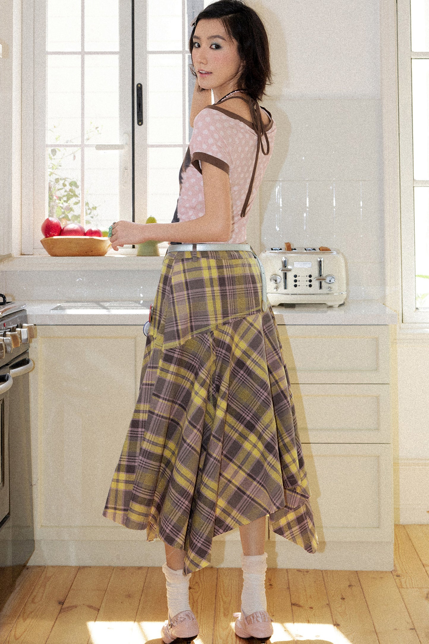 Retro Asymmetrical Plaid Skirt