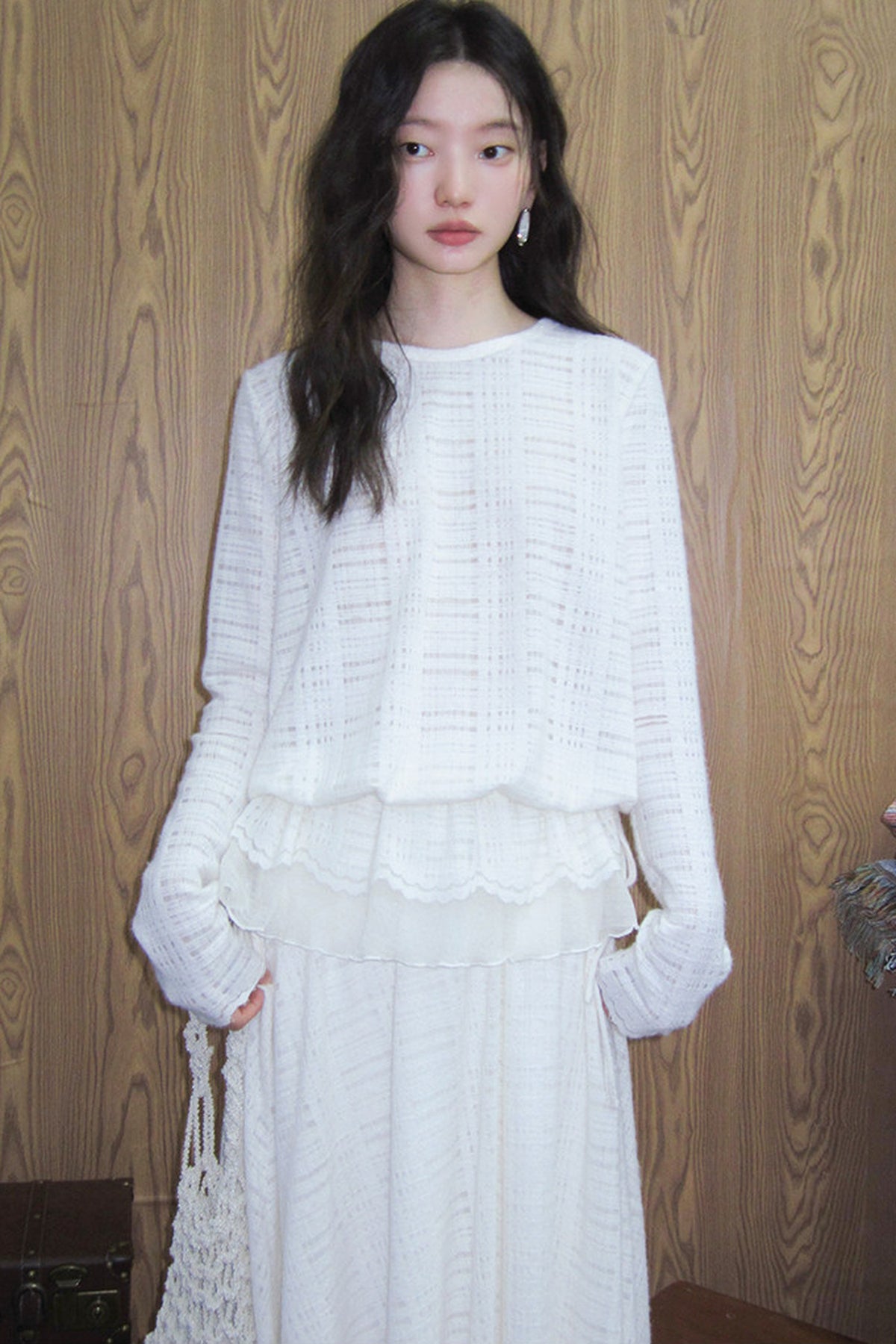 Plaid Lace Long Sleeve T-Shirt Skirt Set-Up