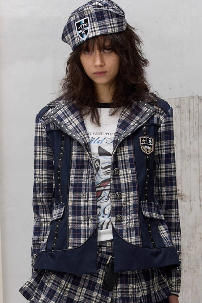 Punk Badge Plaid Jacket