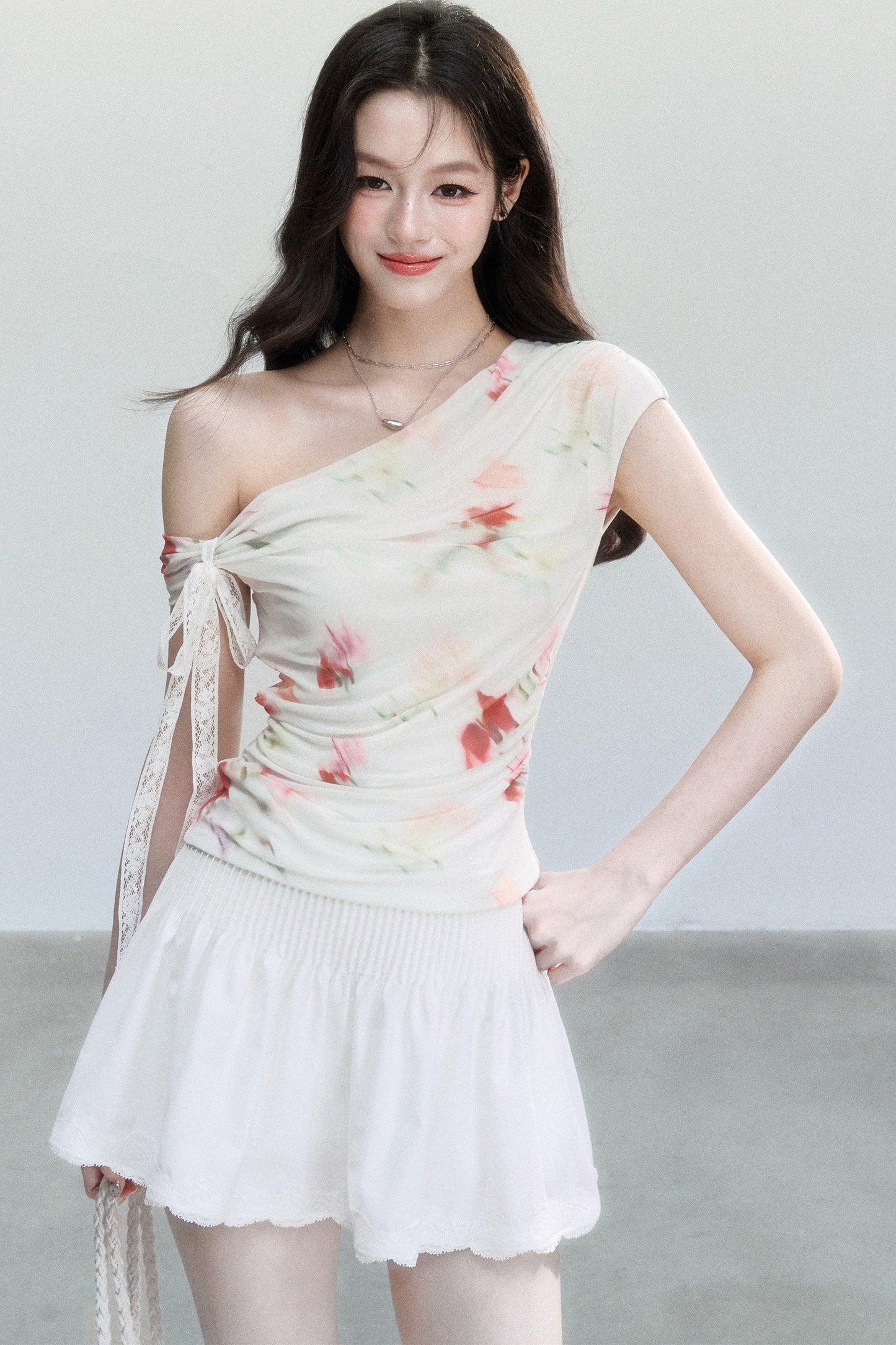 Floral Mesh Off-Shoulder Top Set-Up