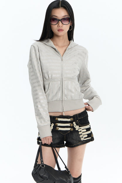 Veste à capuche rayée gris argenté