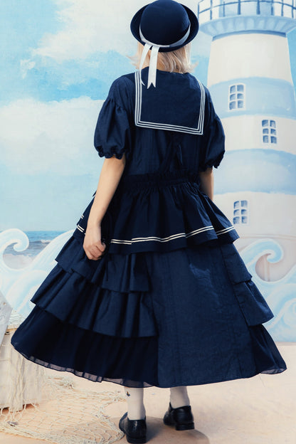 Layered-Look Wolf Embroidery Plaid Apron Dress