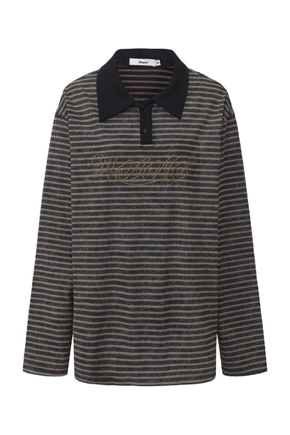Color-Blocked Striped Rhinestone T-Shirt