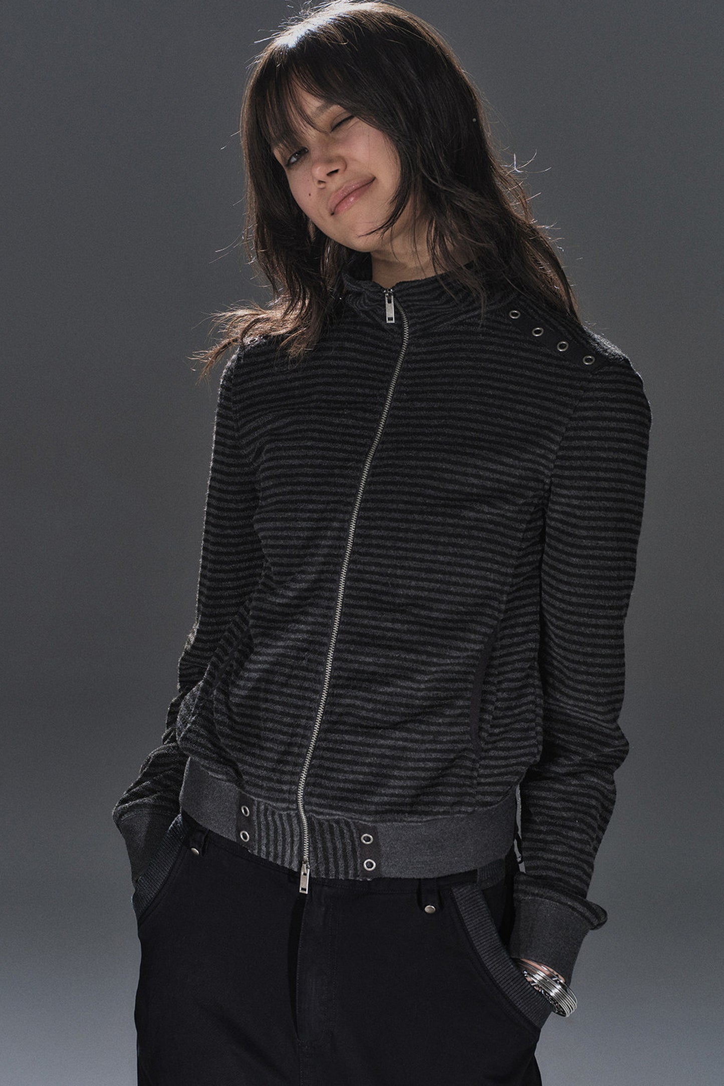 Veste à col montant patchwork rayée
