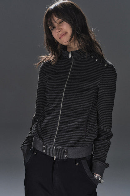 Veste à col montant patchwork rayée