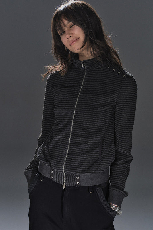 Striped Patchwork Stand Collar Jacket