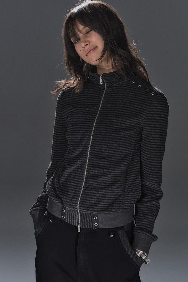 Striped Patchwork Stand Collar Jacket