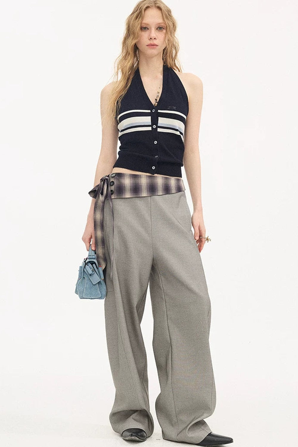 V-Neck Button Halter Vest