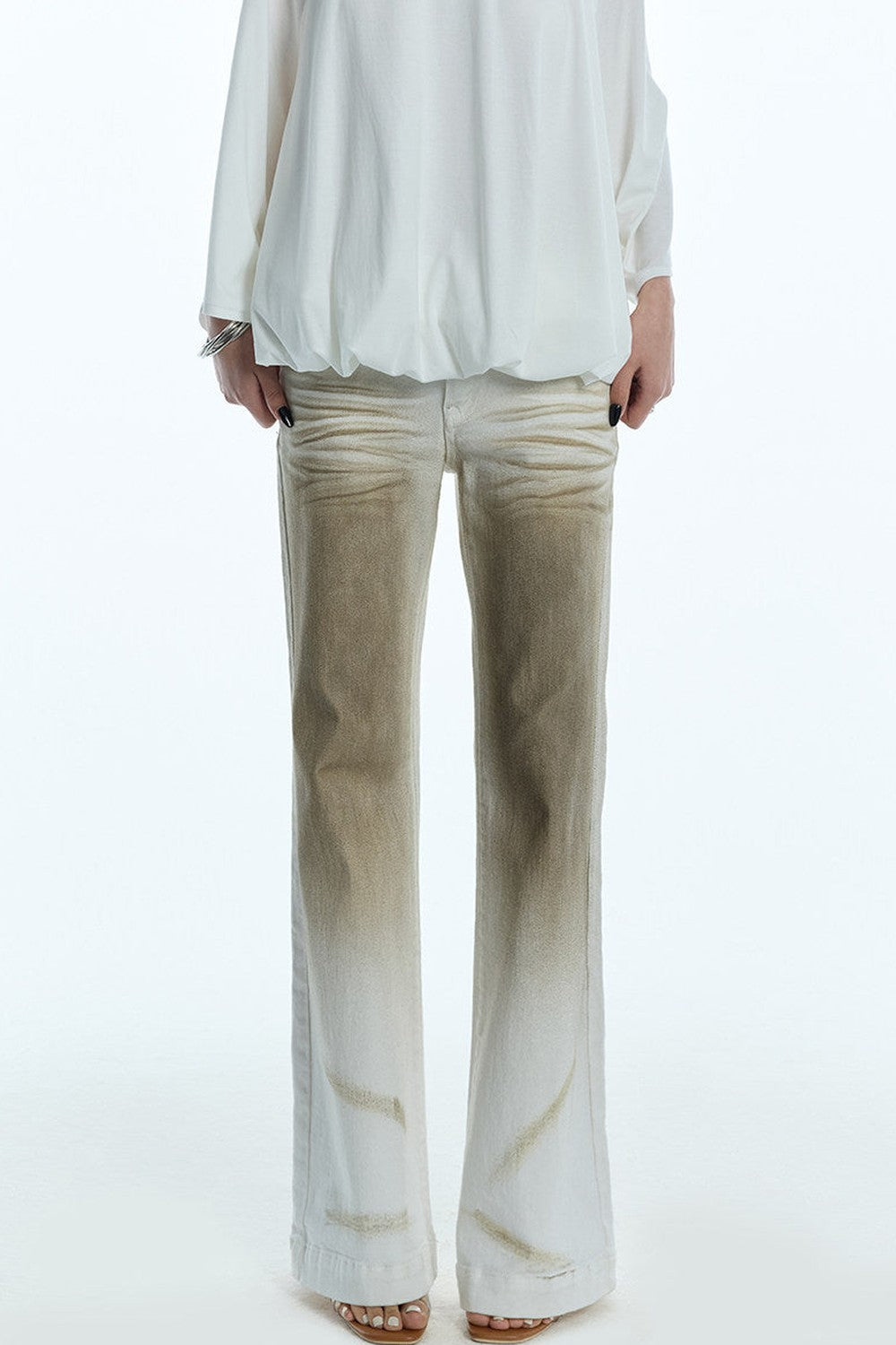 Distressed Gradient Low-Waist Jeans