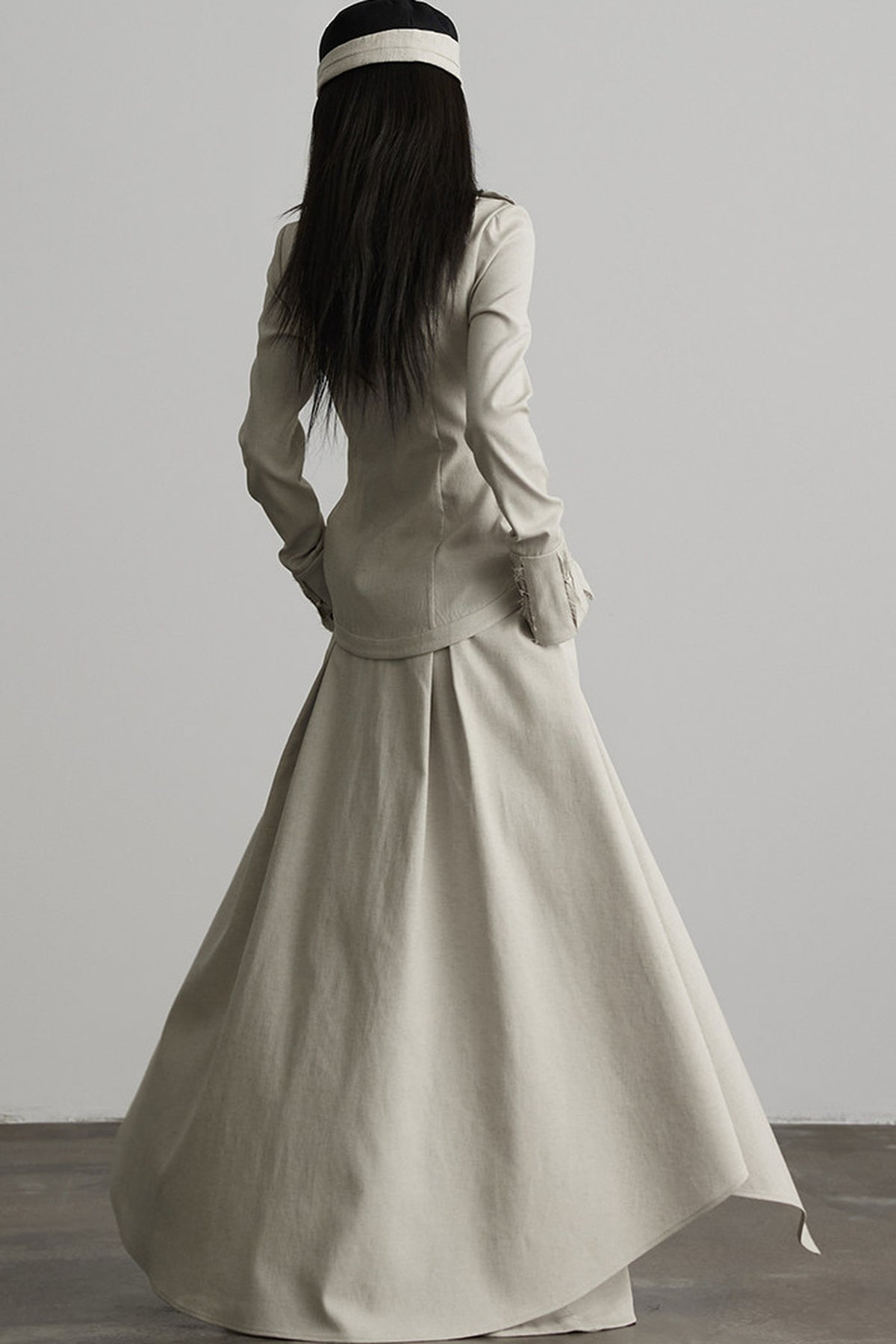 French Linen Blend Layered-Look Wide-Leg Pants