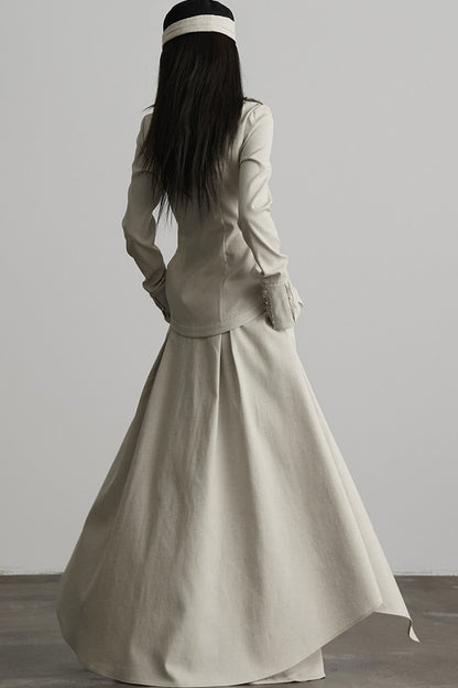 French Linen Blend Layered-Look Wide-Leg Pants